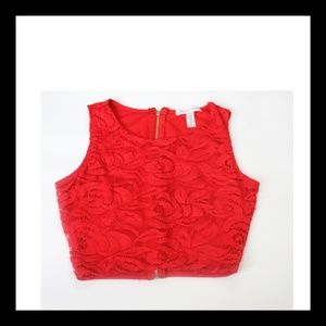 Ambiance Apparel Sleeveless Red Lace Crop Top